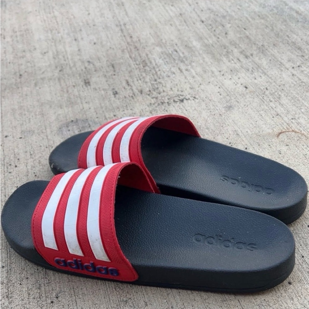 adidas Red White Black Slide Sandals for Kids